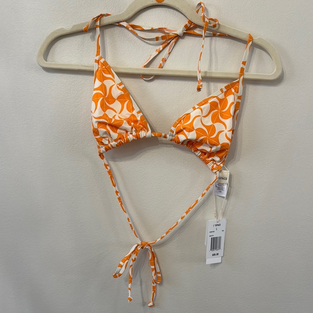 L*Space Aspen Bikini Top in Orange and White new with tag size large
